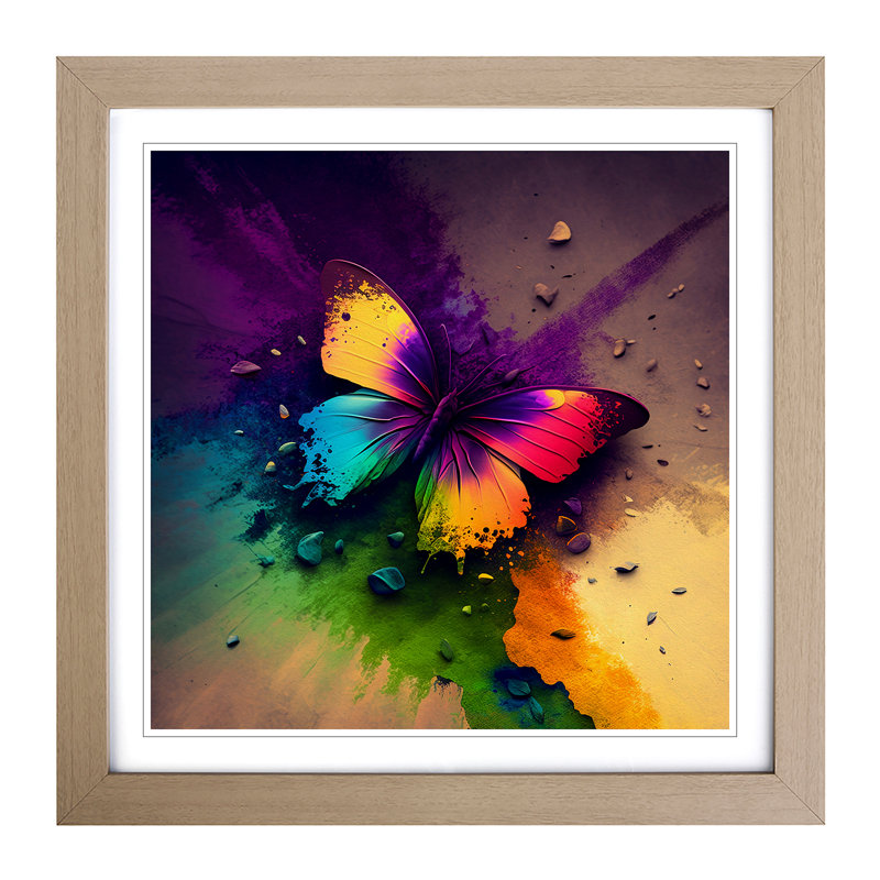 Butterfly Color Field Painting - Framed Print, Oak