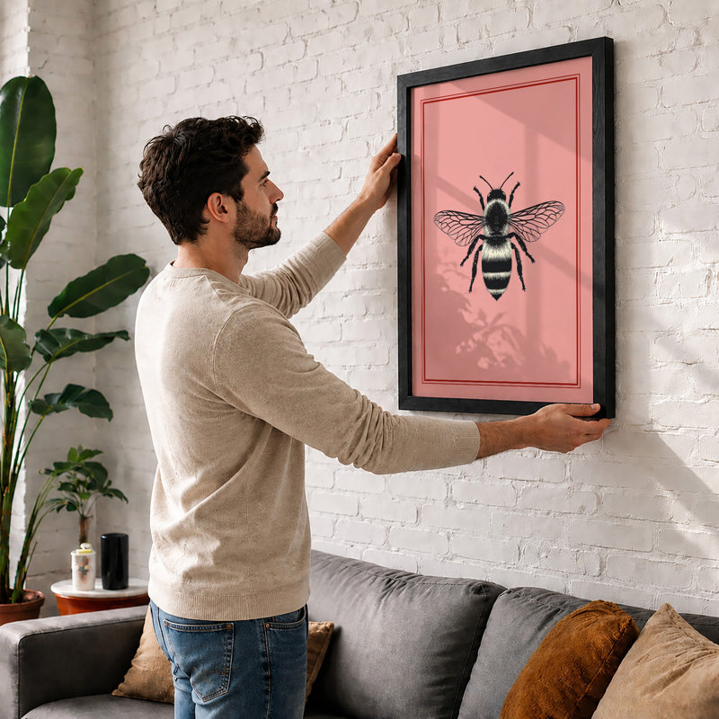 Bee Study Minimalist - Framed Print, A3 - 42.0 x 29.7 cm, Black