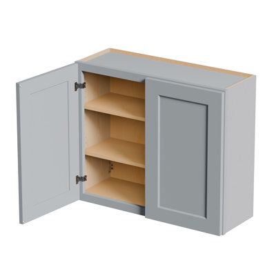 Armoires de salle de lavage de 24 pouces à fixation murale, armoire de rangement en bois massif au-dessus de la toilette, armoires de rangement de salle de bain avec 2 portes et tablettes Shaker, facile à assembler pour la cuisine, le garage - gris foncé