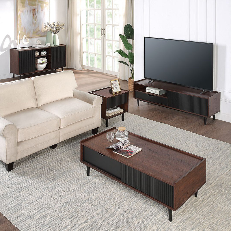 Yonda 4 Piece Living Room Set: Sideboard, TV Stand, Coffee Table, Nightstand, Dark Brown/Black