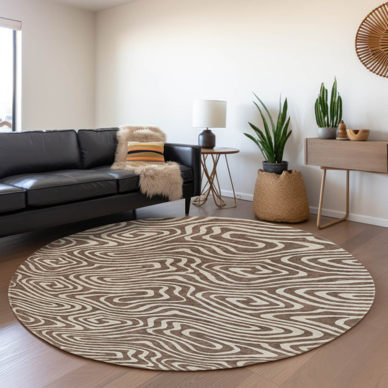 Premium Machine Washable Guada AMF1020 Swirls Rug, Round 8'