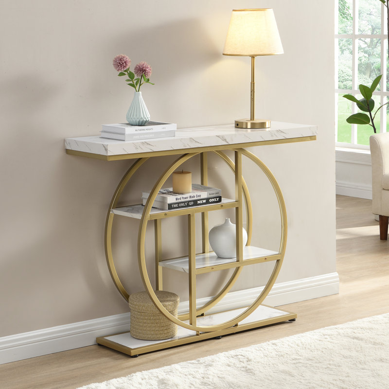 Industrial Circle Frame Console Table 4-Tier Entryway Hall Table , White