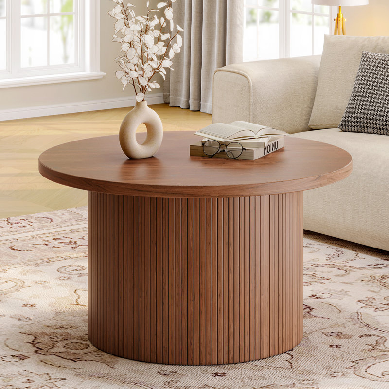 Table basse 31,5 "avec base en bois massif, Noyer