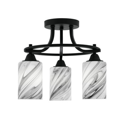 Paramount 3 Light Semi-Flush Shown In Matte Black Finish With 4" Onyx Swirl Glass
