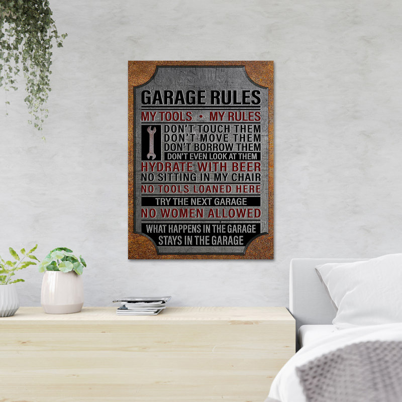 Garage Rules - My Tools My Rules - 1 pièce, reproduction d'art graphique sur toile tendue, H 14 po x l 11 po x P 2 po
