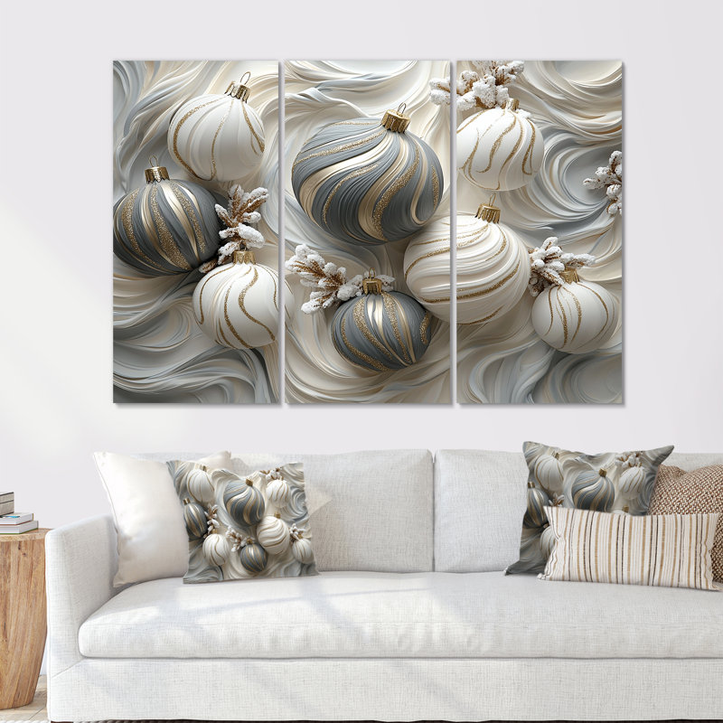 «White and Grey Christmas Peppermint Swirl», ensemble de reproductions d'art mural de Noël, Métal métal