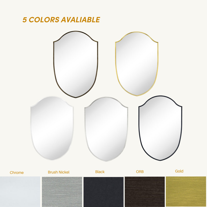 Miroir de salle de bain asymétrique en métal arqué 30 po H x 20 po Faus pour meuble-lavabo, commode, manteau de cheminée ou chambre à coucher
