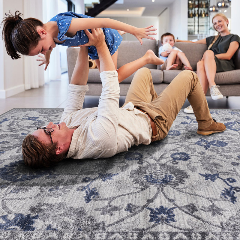 Stain 8x10 Blue Area Rug - Non-shedding, Perfect For Living Room, Home Office Great Bedroom, Entryway, Eat-in Kitchen