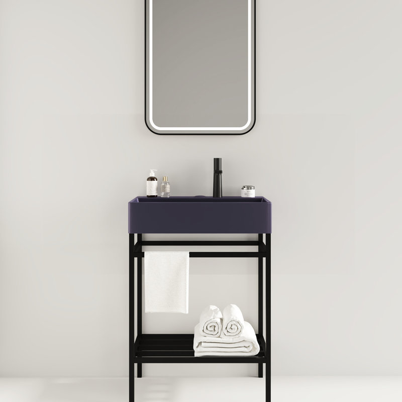 Meuble-lavabo 24 po avec lavabo en céramique, Noir, Mauve