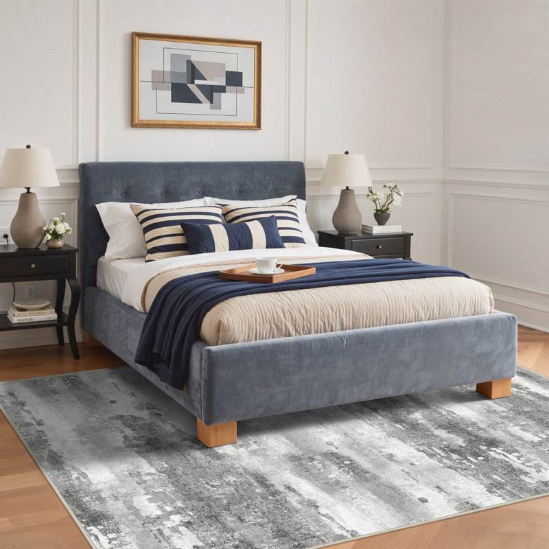 Abstract Machine Printed Area Rug, Rectangle 200 x 290 cm, Grey/Beige