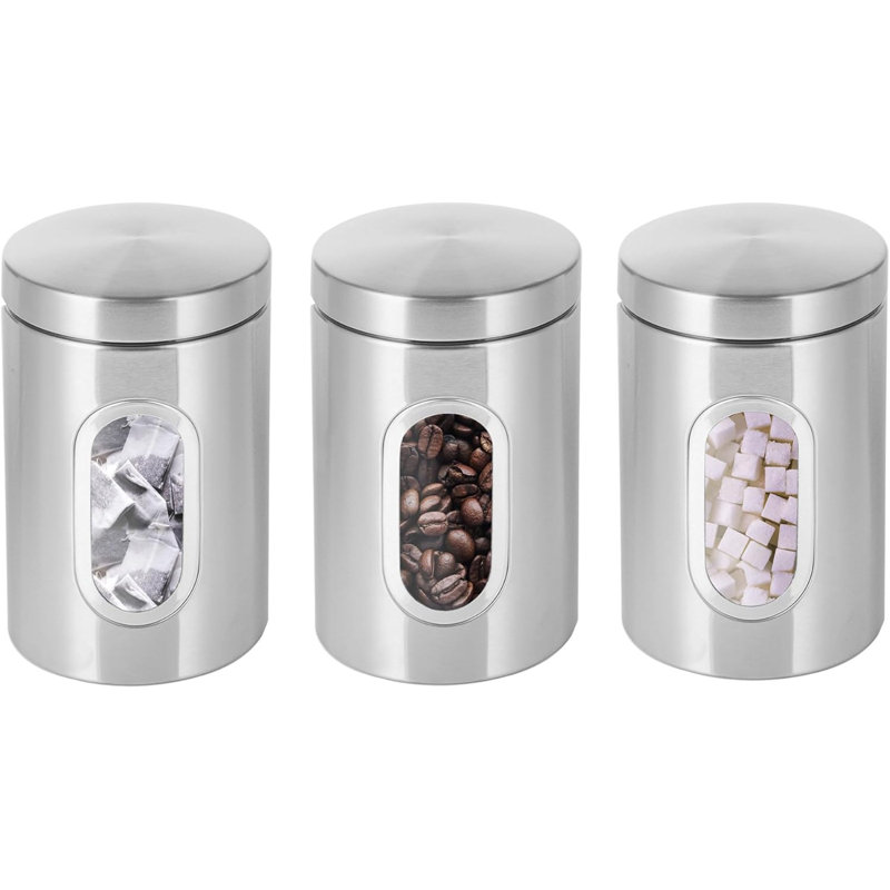 Set of 3 Stainless Steel Kitchen Canister Set Coffee Tea Sugar Storage Jars Pots
