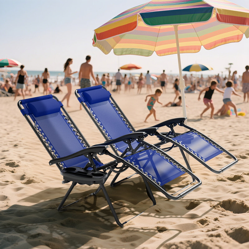 Chaises longues d'extérieur inclinables, réglables et pliables avec porte-gobelet Zero Gravity Chairs, Bleu
