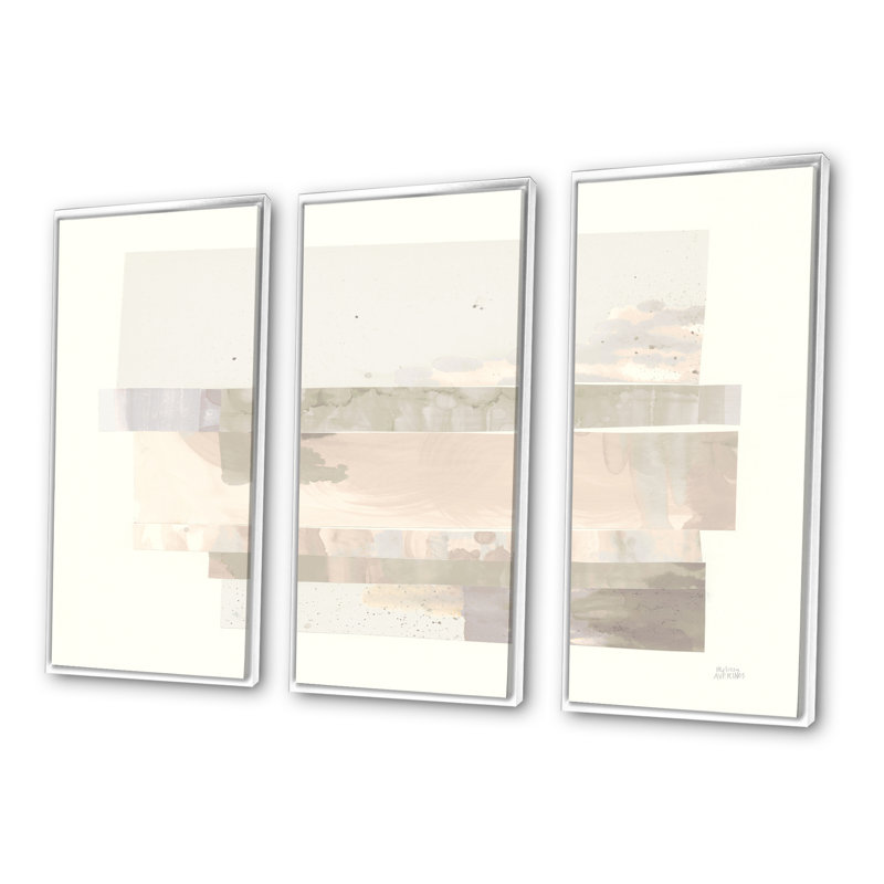 Ensemble d'art géométrique sur toile encadré géométrique forme neutre I - Shabby Elegance, H 28 po x l 36 po x P 1 po, Blanc