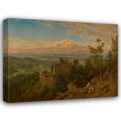 "Les ruines du château à Hohenbaden; vue sur la vallée du Rhin" par Hans Thoma - Art mural sur toile tendue avec châssis