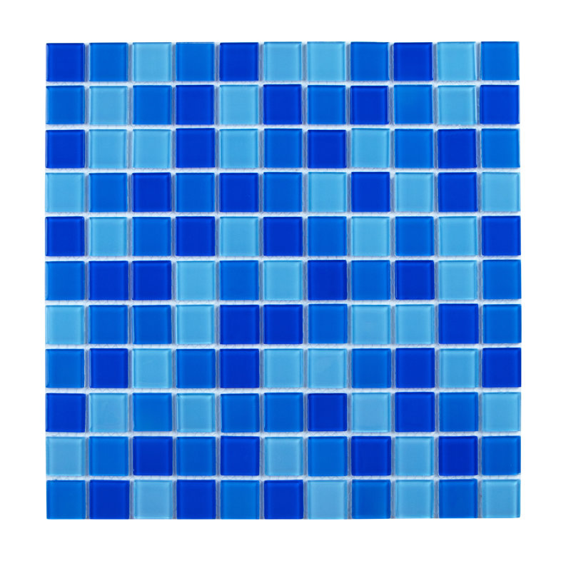 1" x 1" Straight Edge Glass Mosaic Tile, Water Blues