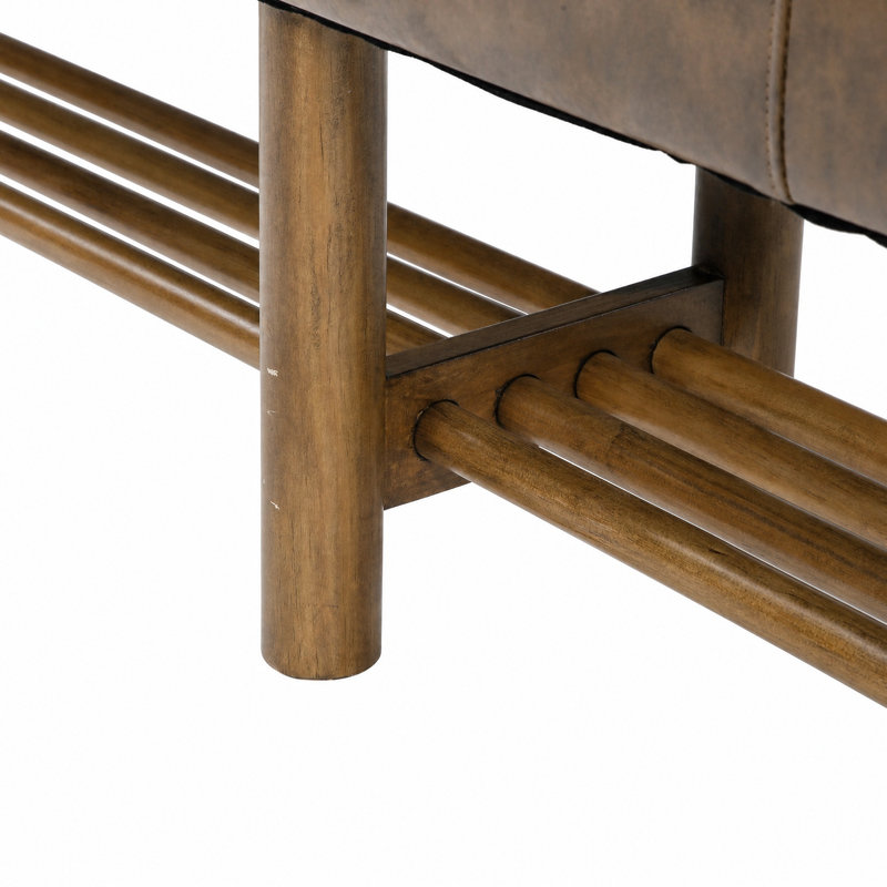 Banc de chambre 70,9 po en similicuir rembourré avec tablette de rangement à lattes, banc de bout de lit en bois massif pour chambre à coucher et vestibule