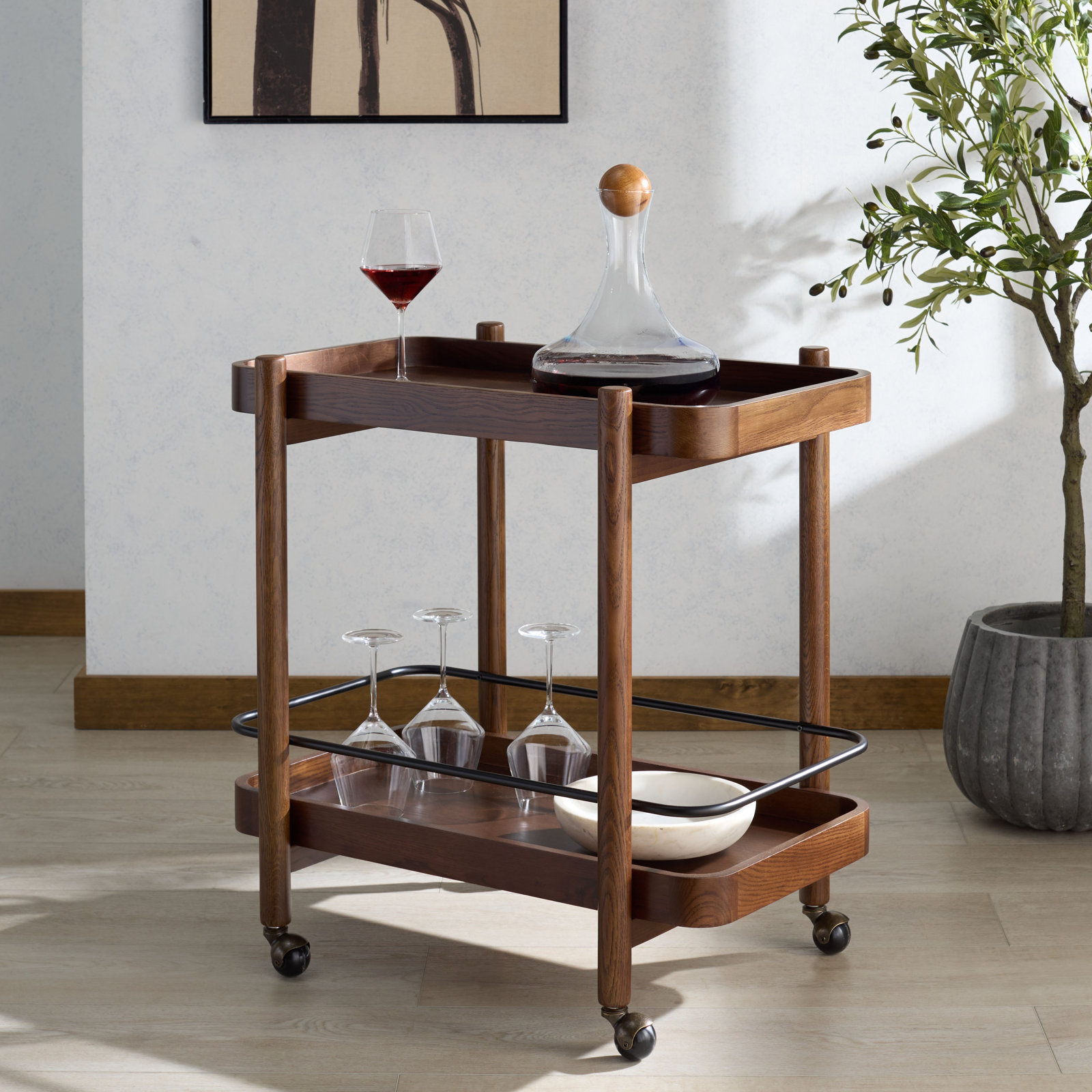 2-Shelf Wood Bar Cart, Walnut