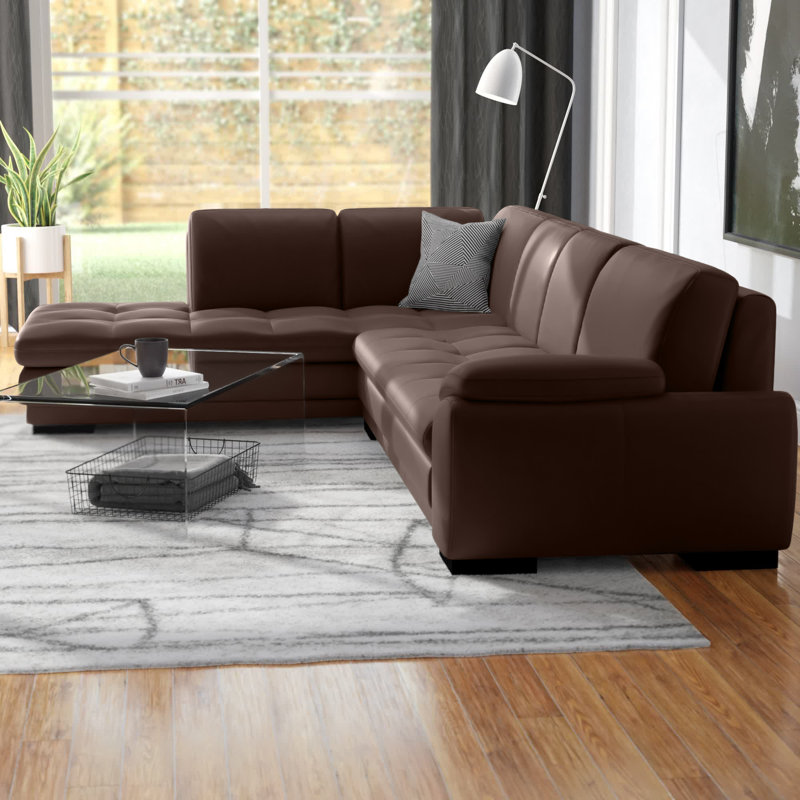 Gennoveva Upholstered L-Shaped Sectional, Brown Genuine Leather, Left Hand Facing