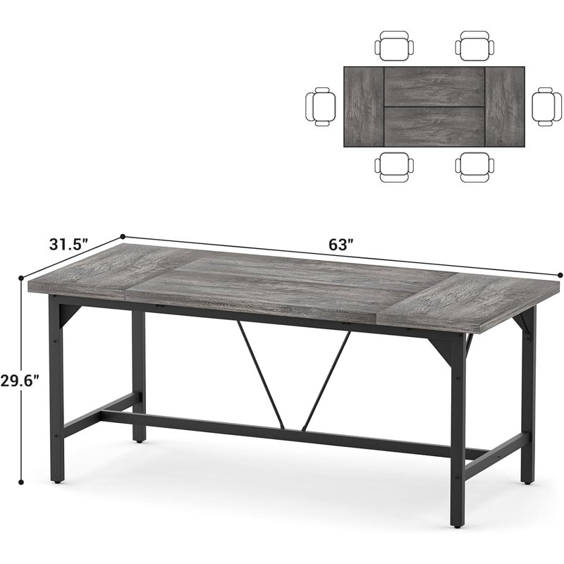 Necattin 63 Inch Computer Desk, Sturdy Large Office Desk, Premium 2 Person Long Desks, Gray/Black
