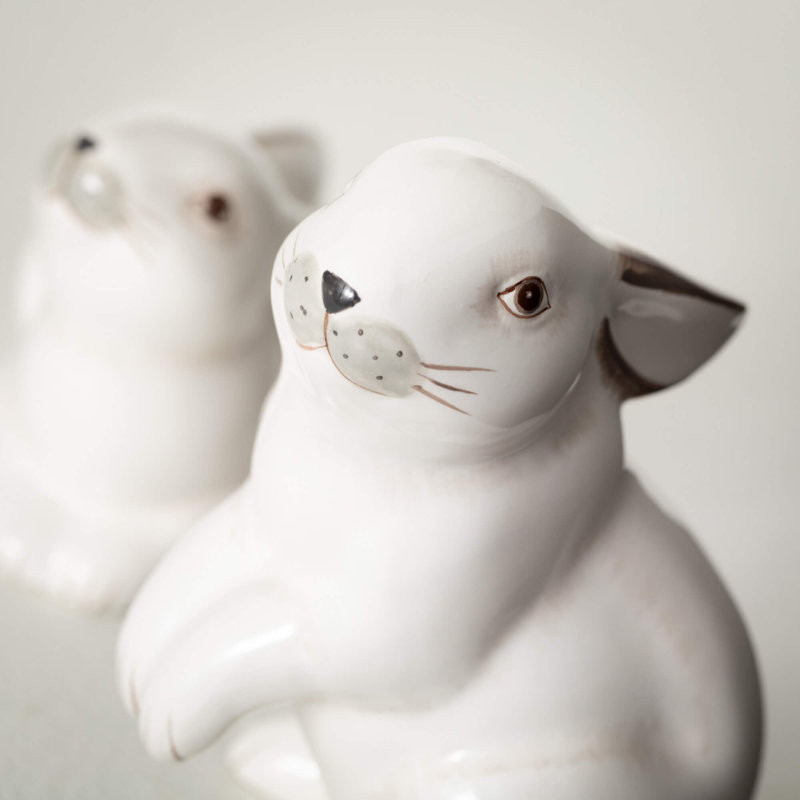 Ensemble de 2 figurines de lapin sur pied 5,5 po, céramique