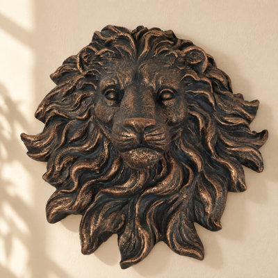 Porte-fleur mural à tête de lion d'aspect bronze antique