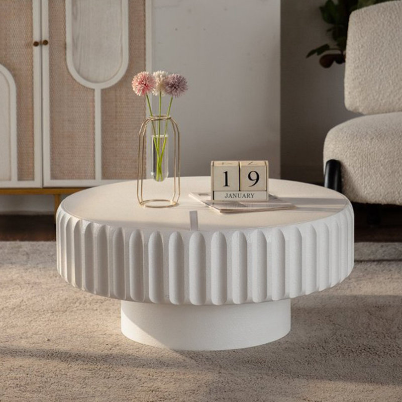 Table de rangement ronde cannelée avec couvercle amovible