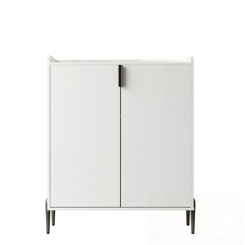 Armoire à vin en bois avec portes doubles et pieds en métal, Blanc