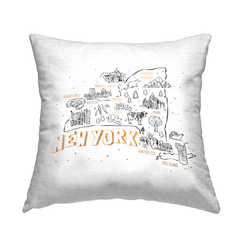 Coussin d'extérieur imprimé carte des points d'intérêt New York State par Ziwei Li