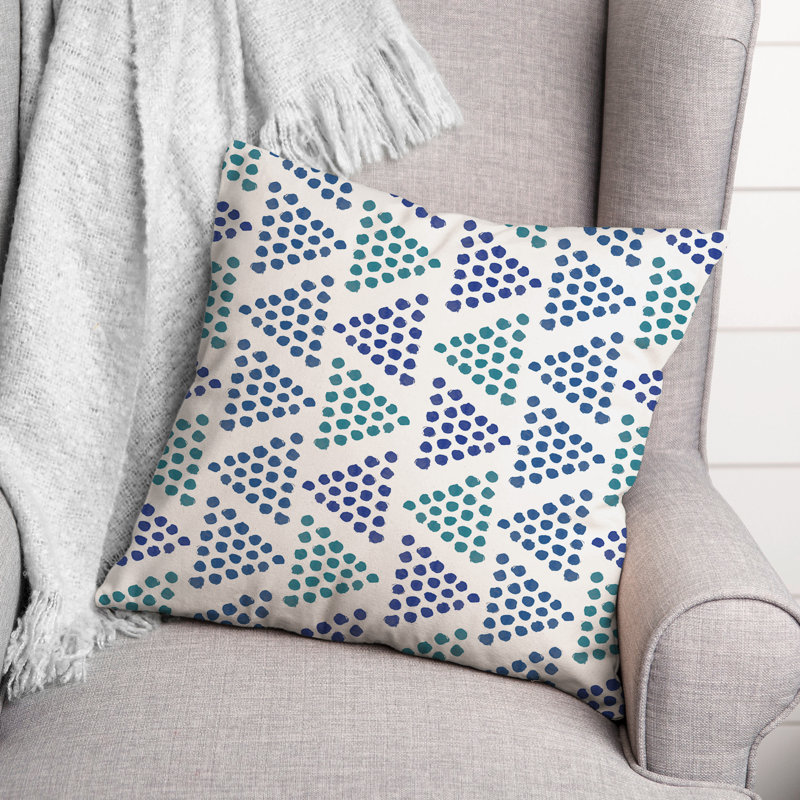  Coussin décoratif intérieur / extérieur en polyester à pois, Bleu, H 18 po x l 18 po