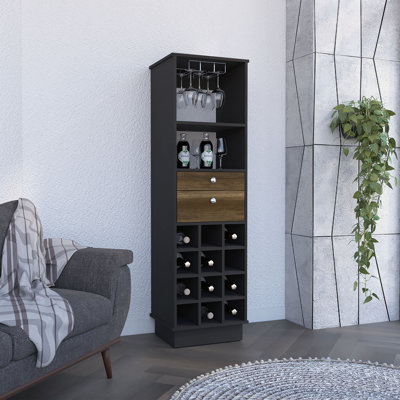 Armoire de bar classique, deux tiroirs, douze porte-bouteilles encastrés