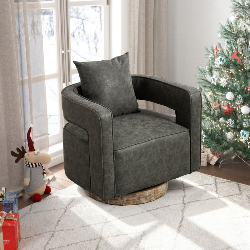 Fauteuil demi-tonneau moderne pivotant avec dossier ouvert, Gris
