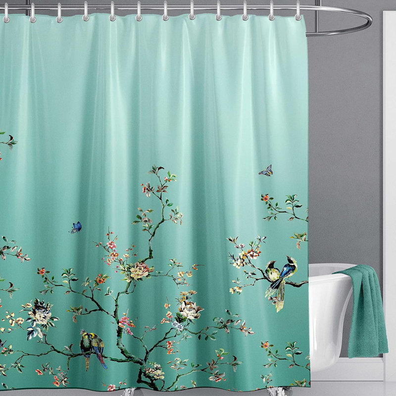 Floral Polyester Shower Curtain, Green