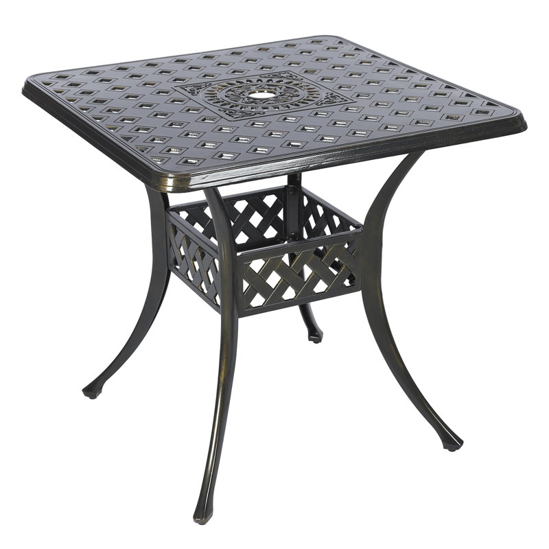 Square Metal Outdoor Bistro Table With Umbrella Hole , 30.5'' in. W 30.5'' in. D