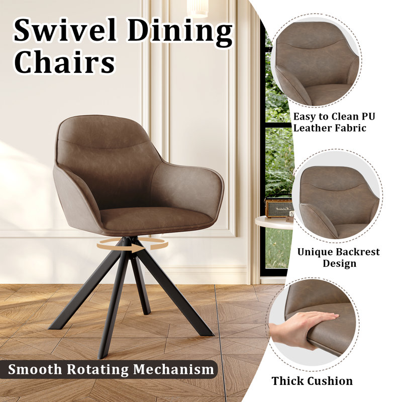 48.5cm H Vintage Faux Leather Dining Chairs, Dark Brown