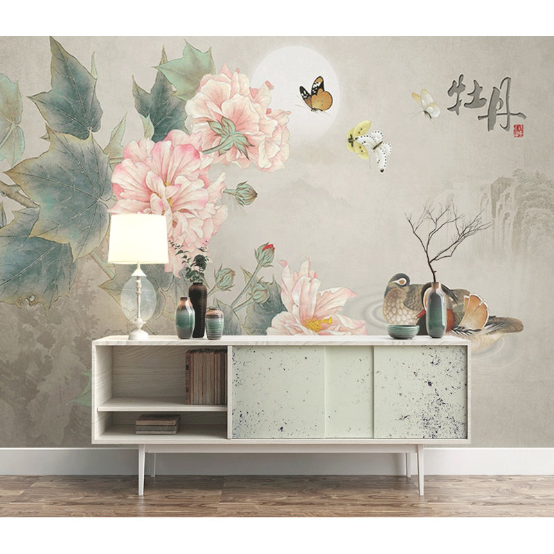 Murale paysage de pivoines Somonauk, L 114 po x l 204 po