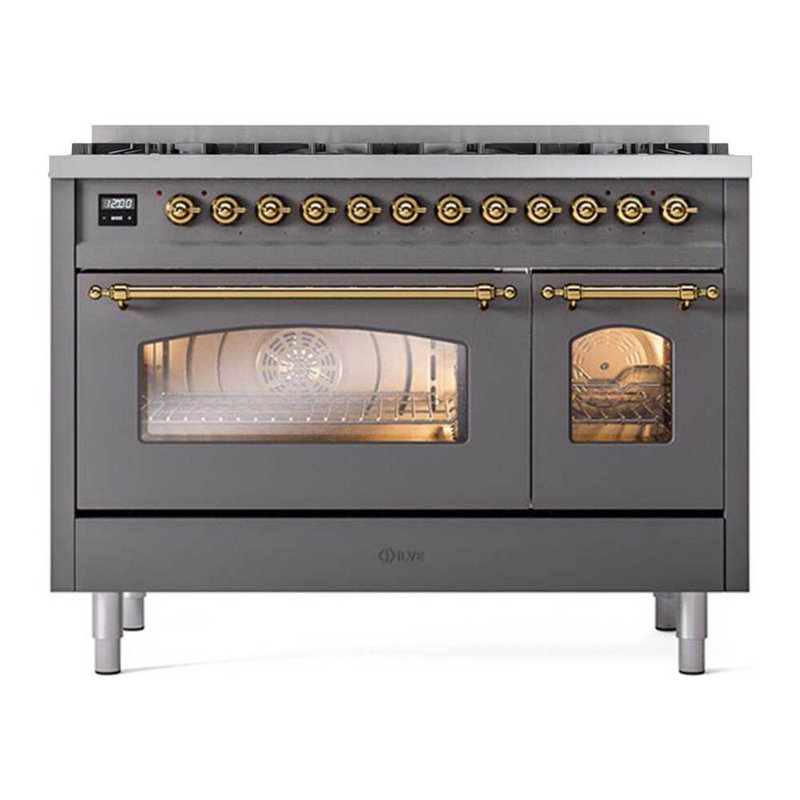 ILVE UPD406NMP Nostalgie II 40 inch Dual Fuel Range with 6 Total Black Brass Burners (Limited Edition), Liquid Propane