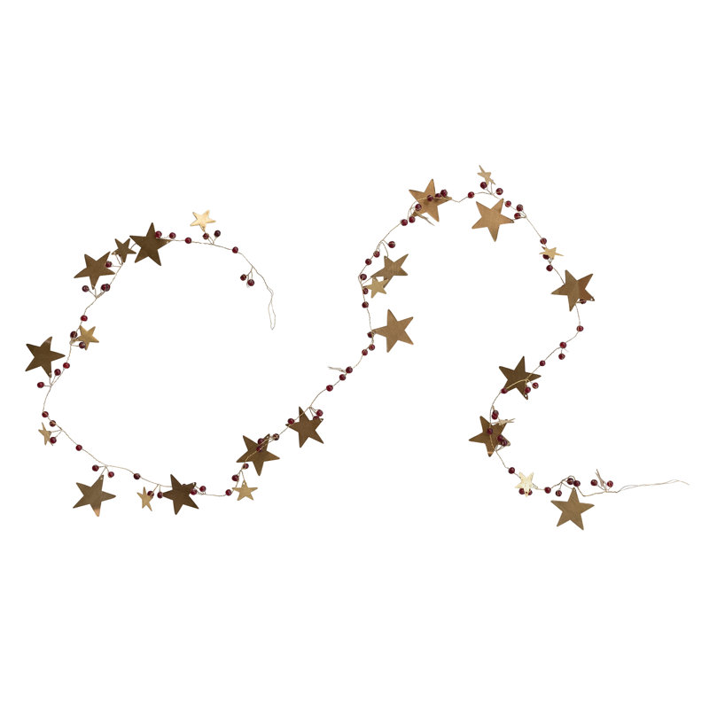 Guirlande étoile en laiton avec perles de verre rouge et or