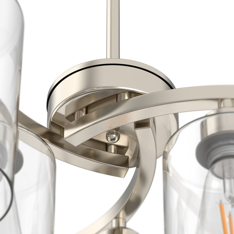 Lustre suspendu avec abat-jour en verre transparent, 6 lumières