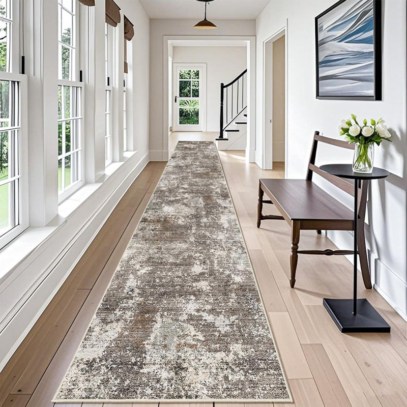 Long Hallway Rug – Non-Slip Washable Kitchen Floor Rug with Rubber Backing, Modern Low Pile Thin Wide Carpet for Bedroom, Entryway Indoor