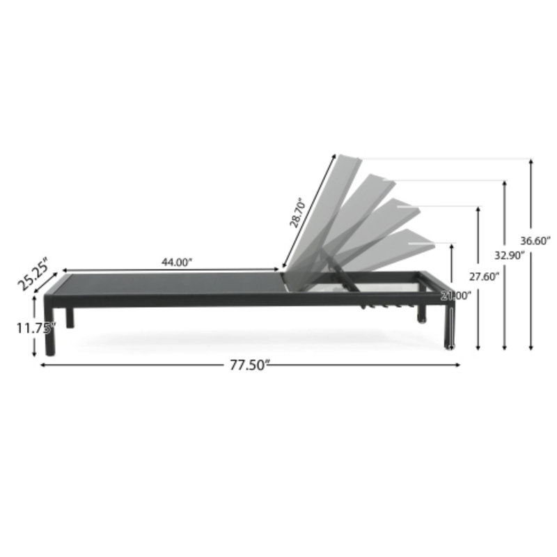 Chaise Lounge Black And Gray (Set Of 2) For Outdoor, Black;Gray