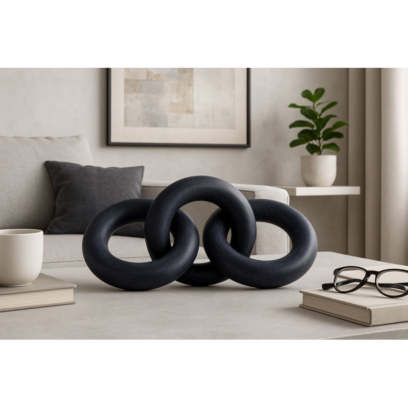 Rings Marble Decorative Object, Black