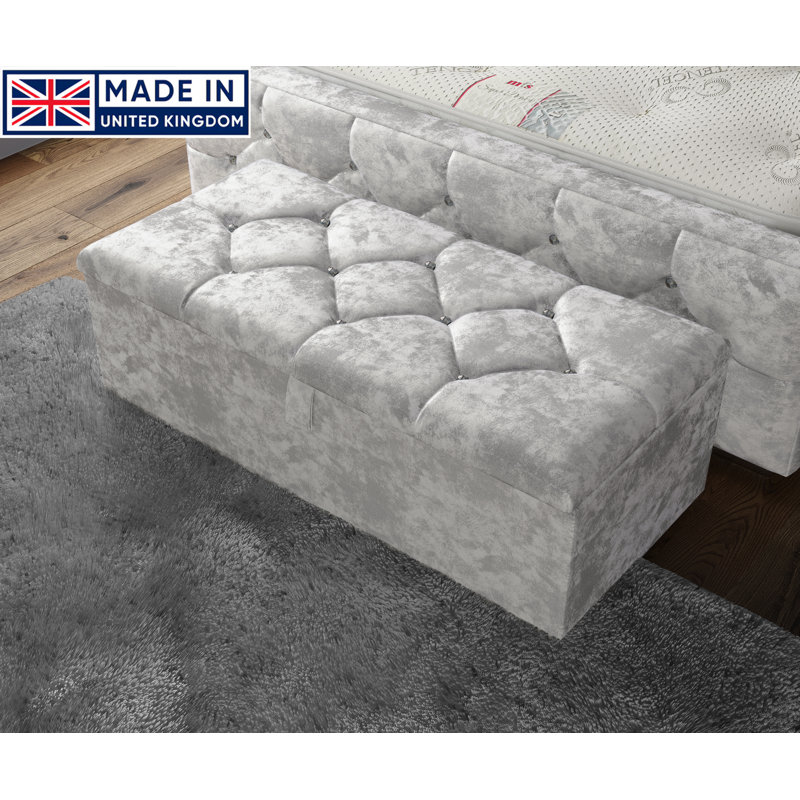 Alax 102cm Wide Rectangle Geometric Standard Ottoman with Storage, Silver
