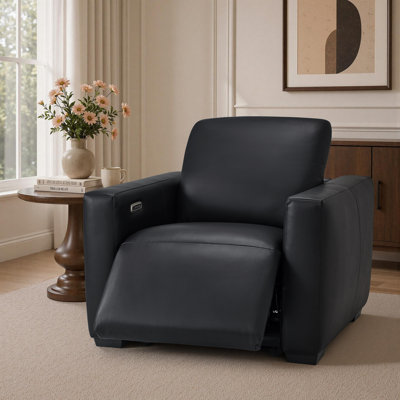 Fauteuil inclinable électrique Zero Clearance avec appui-tête et pieds en bois, similicuir