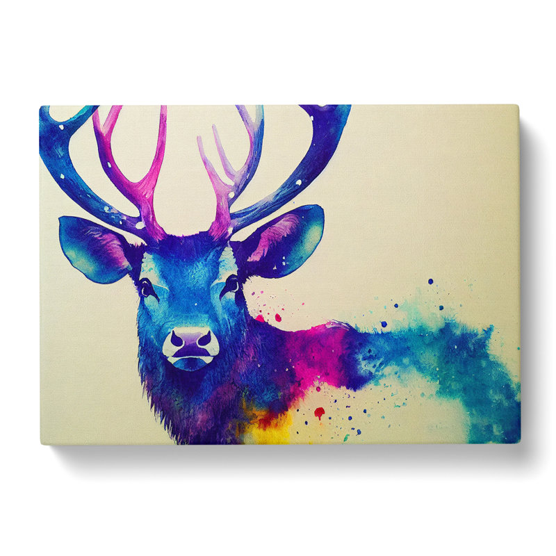 Watercolour Stag Deer Vol.2 Abstract - Wrapped Canvas, 50cm H x 76cm W x 3cm D