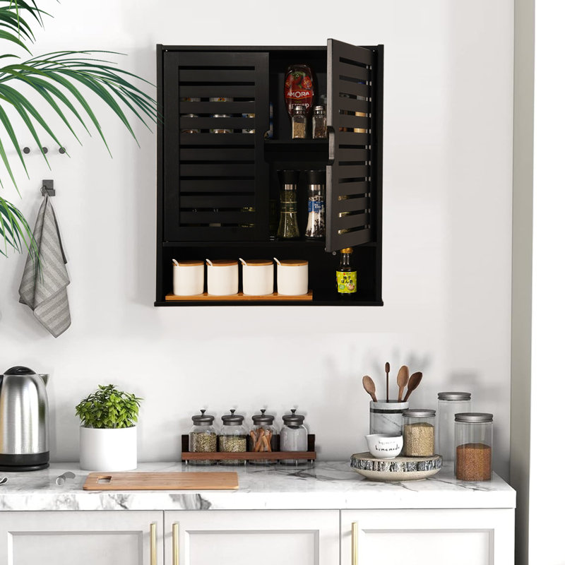 Bamboo Wall Cabinet With Adjustable Shelf, Medicine Cabinet For Bathroom Living Room