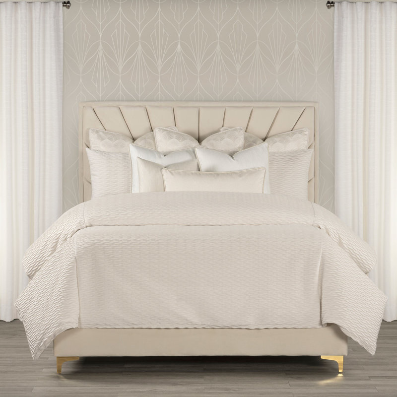 Pleated Velvet Wave Duvet Cover & Insert Set, King Duvet Cover & Insert + 9 Additional Pieces, Ivory