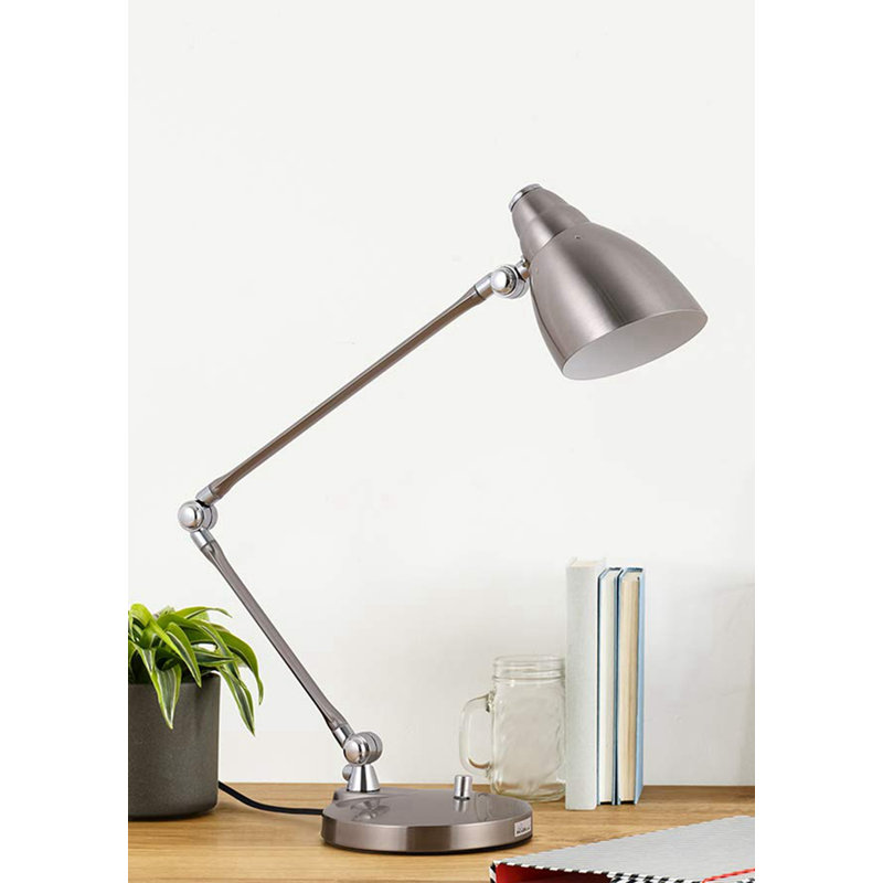 Lampe de bureau réglable en métal avec bras pivotant et corps en métal nickelé sable