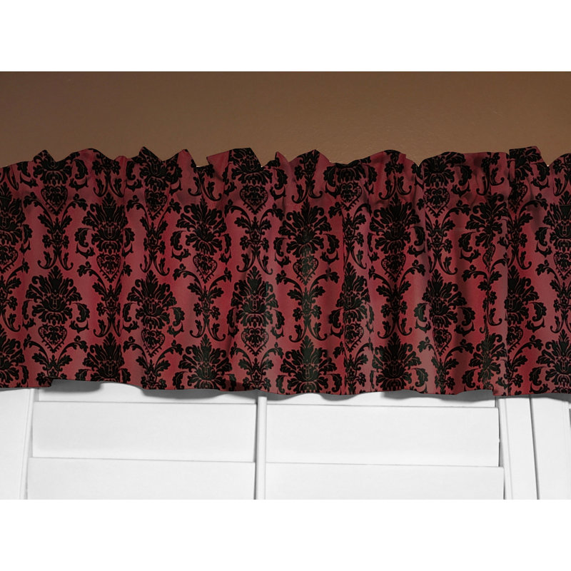 Floral Poplin Damask Window Valance 58" Wide, 58" W x 16" L, Cranberry Red