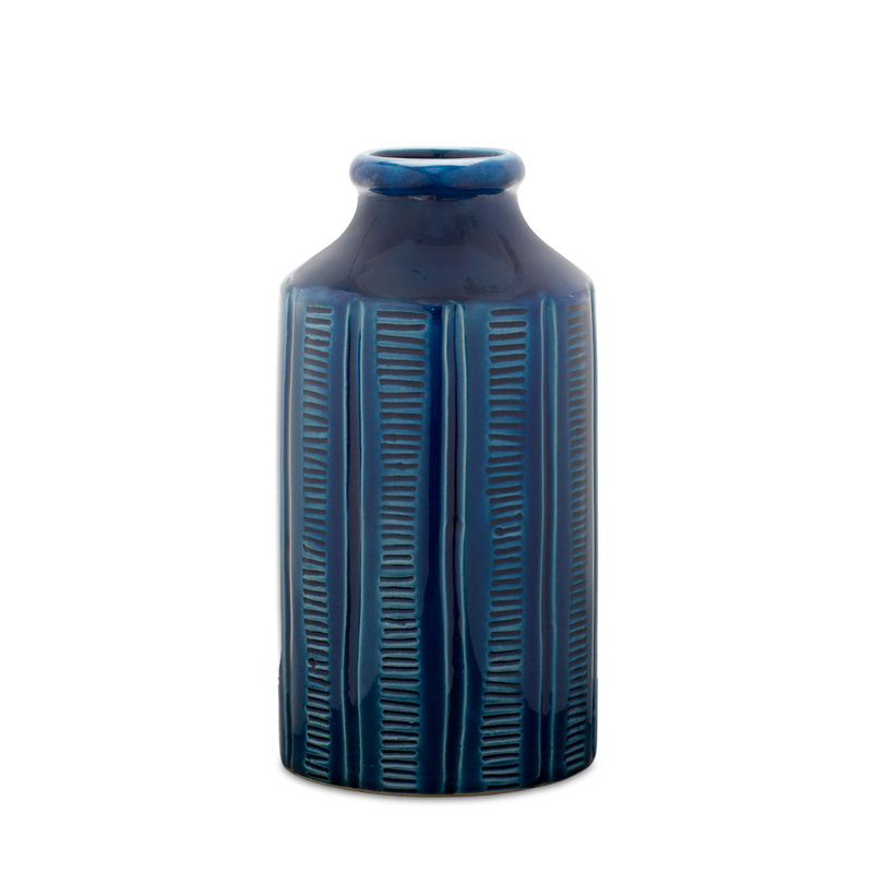 Blue Terracotta Table Vase, 10.5" H x 5.75" W x 5.75" D