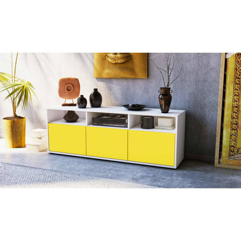 Wylie Unfinished TV Stand, Yellow / Matte White